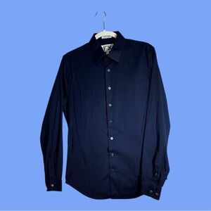 Express Men 1MX Extra Slim Fit Long Sleeve Button Down Dress Shirt Navy Med